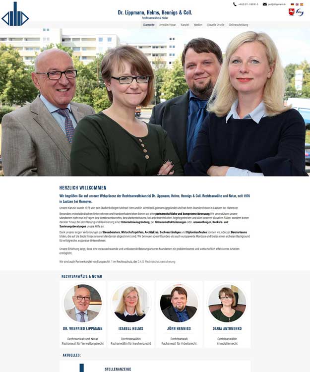 Werbeagentur Laatzen Webdesign Rechtsanwälte und Notar Dr. Lippmann, Helms, Hennigs & Coll. Laatzen Homepage Werbung